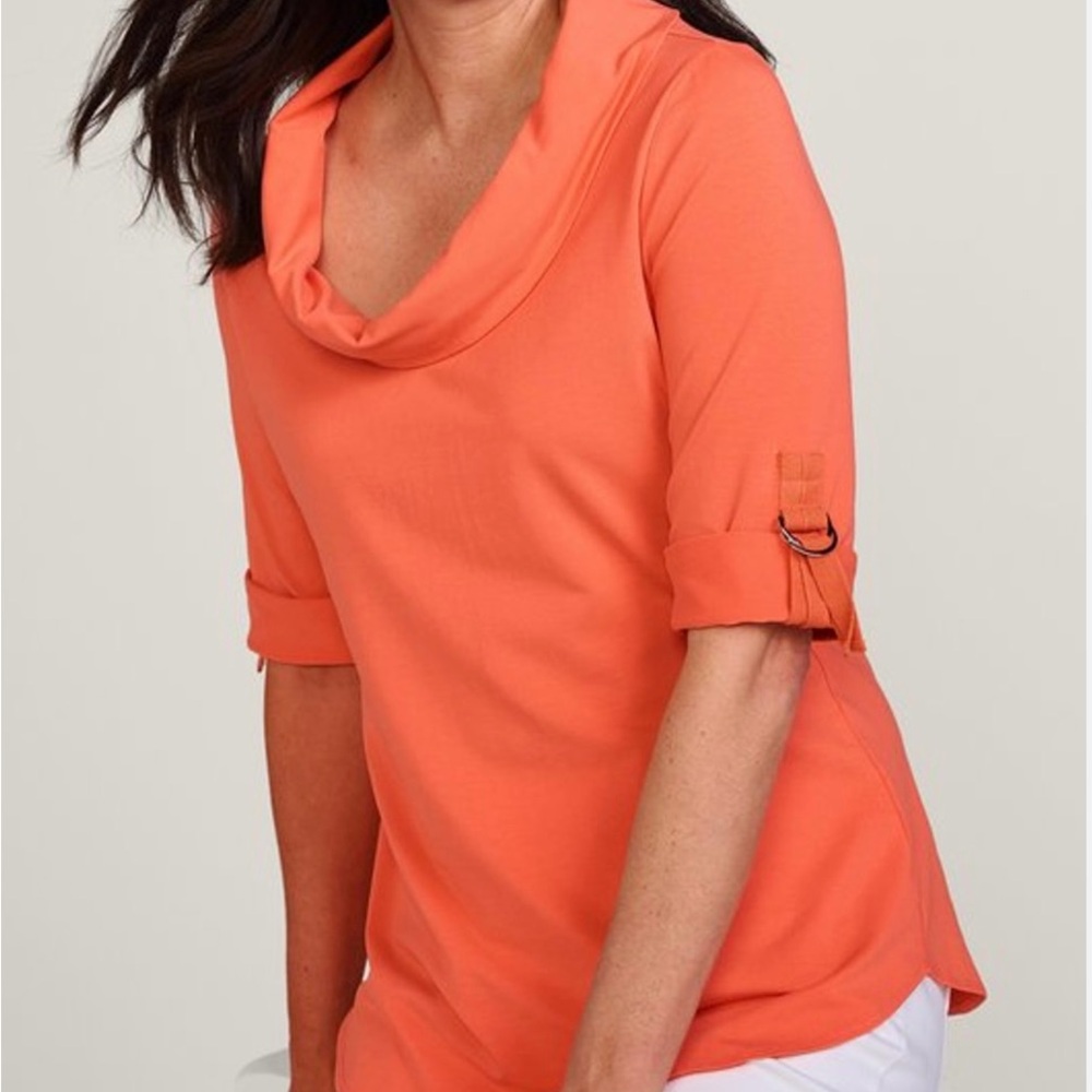 Soft Surroundings 
Comfortable and Vibrant Orange Cowl Neck Blouse - Picture 7 of 7